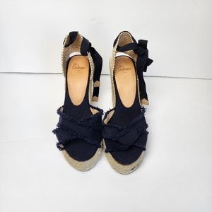 Castaner Black and Natural Espadrille Wedge Sandals